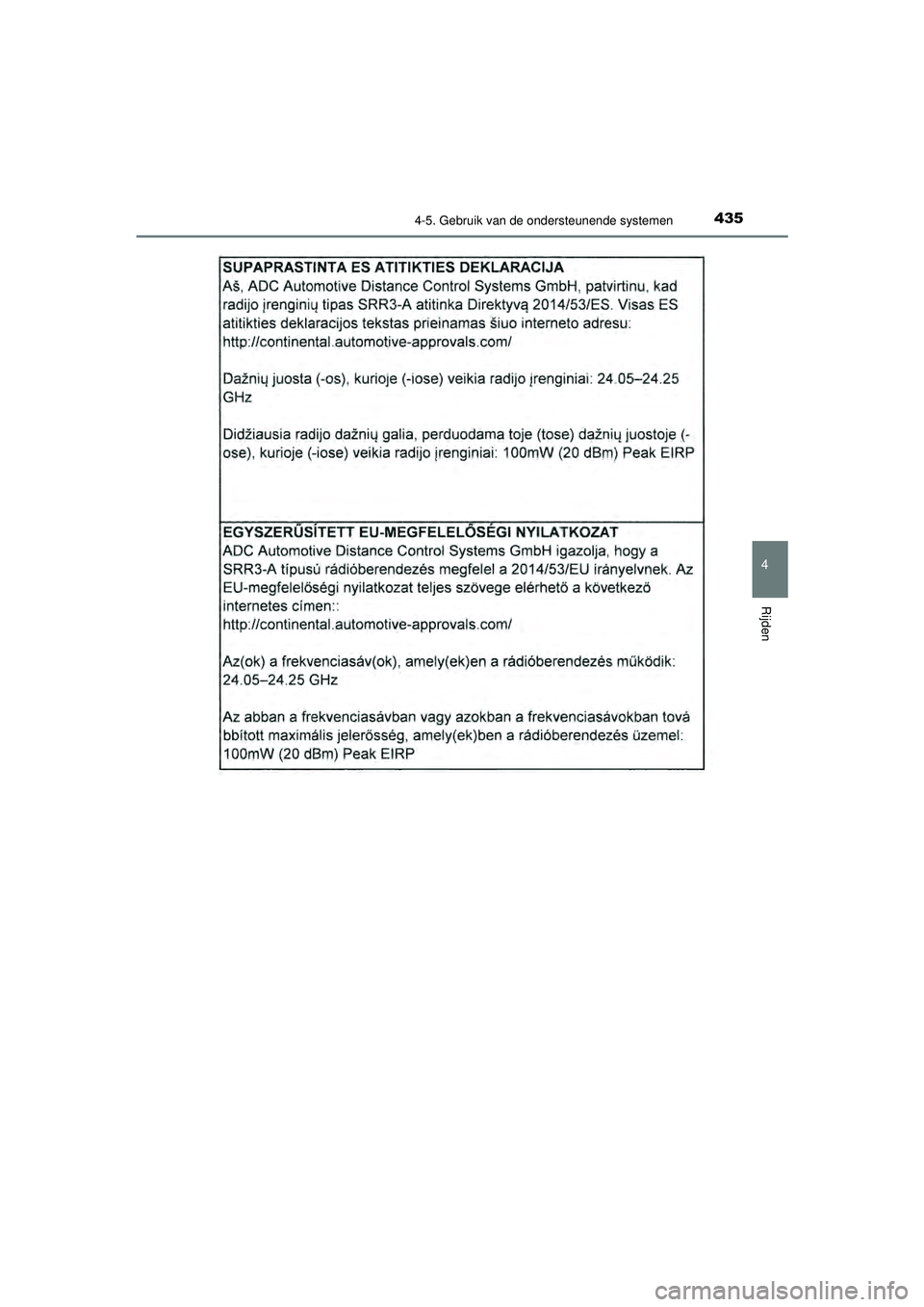 TOYOTA PRIUS 2021  Instructieboekje (in Dutch) 4354-5. Gebruik van de ondersteunende systemen
4
Rijden
PRIUS_OM_OM47E11E_(EE)
PRIUS_OM_OM47E11E_(EE).book  Page 435  Monday, July 6, 2020  1:18 PM 