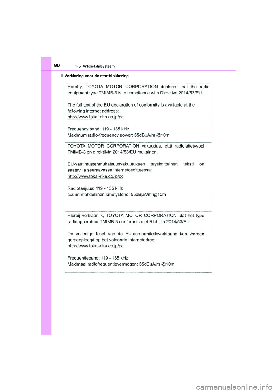 TOYOTA PRIUS 2021  Instructieboekje (in Dutch) 901-5. Antidiefstalsysteem
PRIUS_OM_OM47E11E_(EE)■
Verklaring voor de startblokkering
PRIUS_OM_OM47E11E_(EE).book  Page 90  Monday, July 6, 2020  1:18 PM 