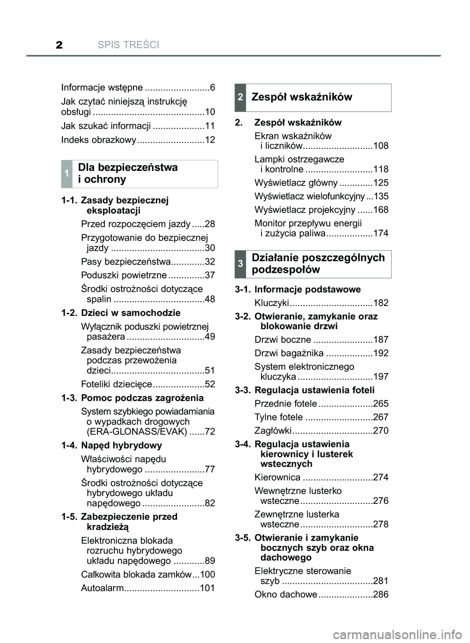 TOYOTA PRIUS 2021  Instrukcja obsługi (in Polish) SPIS TREÂCI2
Informacje wst´pne .........................6
Jak czytaç niniejszà instrukcj´
obs∏ugi ...........................................10
Jak szukaç informacji ....................11
In