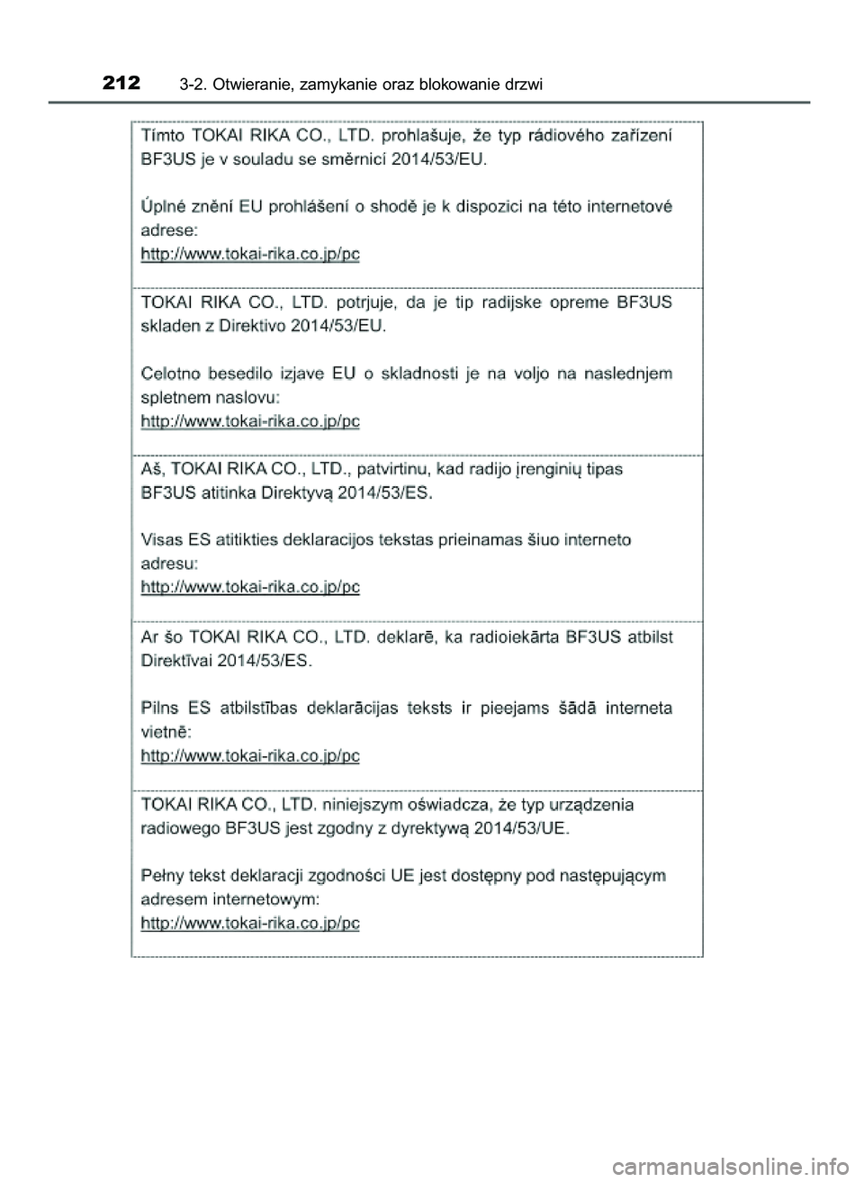TOYOTA PRIUS 2021 Instrukcja obsługi (in Polish) 2123-2. Otwieranie, zamykanie oraz blokowanie drzwi
39 PRIUS OM47E11E 18/8/20 14:45 Page 212 TOYOTA PRIUS 2021 Instrukcja obsługi (in Polish) 2123-2. Otwieranie, zamykanie oraz blokowanie drzwi
39 PRIUS OM47E11E 18/8/20 14:45 Page 212