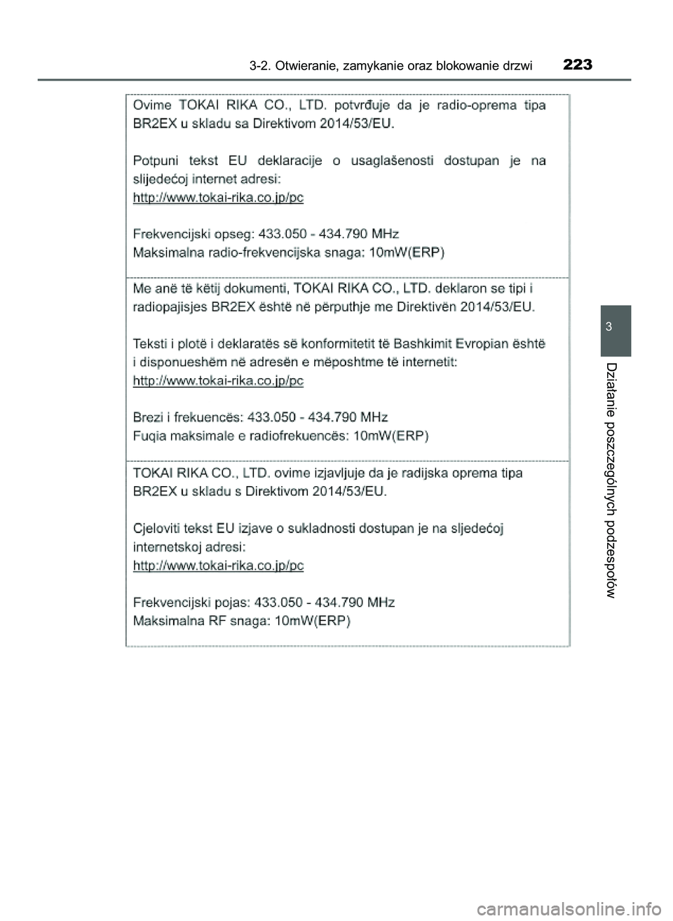 TOYOTA PRIUS 2021 Instrukcja obsługi (in Polish) 3-2. Otwieranie, zamykanie oraz blokowanie drzwi223
3
Dzia∏anie poszczególnych podzespo∏ów
39 PRIUS OM47E11E 18/8/20 14:45 Page 223 TOYOTA PRIUS 2021 Instrukcja obsługi (in Polish) 3-2. Otwieranie, zamykanie oraz blokowanie drzwi223
3
Dzia∏anie poszczególnych podzespo∏ów
39 PRIUS OM47E11E 18/8/20 14:45 Page 223