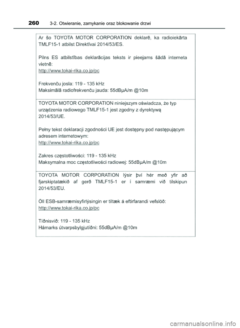 TOYOTA PRIUS 2021 Instrukcja obsługi (in Polish) 2603-2. Otwieranie, zamykanie oraz blokowanie drzwi
39 PRIUS OM47E11E 18/8/20 14:46 Page 260 TOYOTA PRIUS 2021 Instrukcja obsługi (in Polish) 2603-2. Otwieranie, zamykanie oraz blokowanie drzwi
39 PRIUS OM47E11E 18/8/20 14:46 Page 260