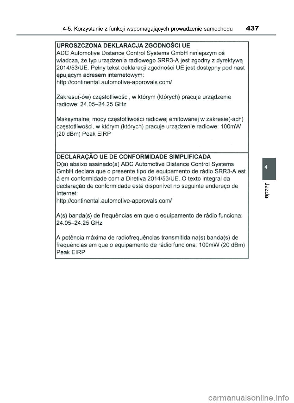 TOYOTA PRIUS 2021 Instrukcja obsługi (in Polish) 4-5. Korzystanie z funkcji wspomagajàcych prowadzenie samochodu437
4
Jazda
39 PRIUS OM47E11E 18/8/20 14:46 Page 437 TOYOTA PRIUS 2021 Instrukcja obsługi (in Polish) 4-5. Korzystanie z funkcji wspomagajàcych prowadzenie samochodu437
4
Jazda
39 PRIUS OM47E11E 18/8/20 14:46 Page 437