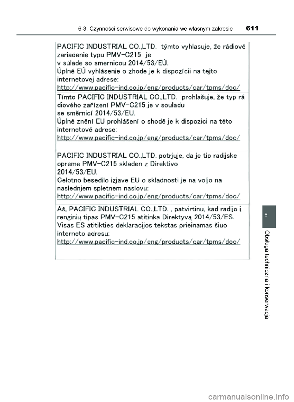 TOYOTA PRIUS 2021  Instrukcja obsługi (in Polish) 6-3. CzynnoÊci serwisowe do wykonania we w∏asnym zakresie611
6
Obs∏uga techniczna i konserwacja
39 PRIUS OM47E11E  18/8/20  14:47  Page 611 