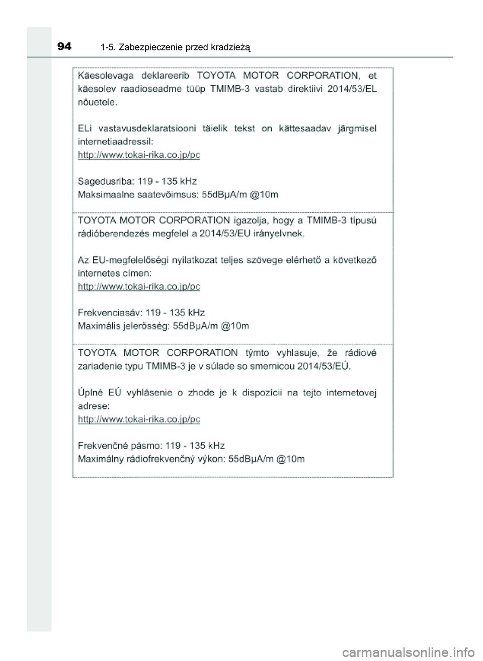 TOYOTA PRIUS 2021  Instrukcja obsługi (in Polish) 941-5. Zabezpieczenie przed kradzie˝à
39 PRIUS OM47E11E  18/8/20  14:45  Page 94 