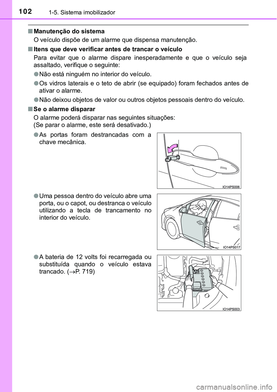 TOYOTA PRIUS 2021 Manual de utilização (in Portuguese) 1021-5. Sistema imobilizador
■Manutenção do sistema
O veículo dispõe de um alarme que dispensa manutenção.
■<002c00570048005100560003005400580048000300470048005900480003005900480055004c00490 TOYOTA PRIUS 2021 Manual de utilização (in Portuguese) 1021-5. Sistema imobilizador
■Manutenção do sistema
O veículo dispõe de um alarme que dispensa manutenção.
■<002c00570048005100560003005400580048000300470048005900480003005900480055004c00490