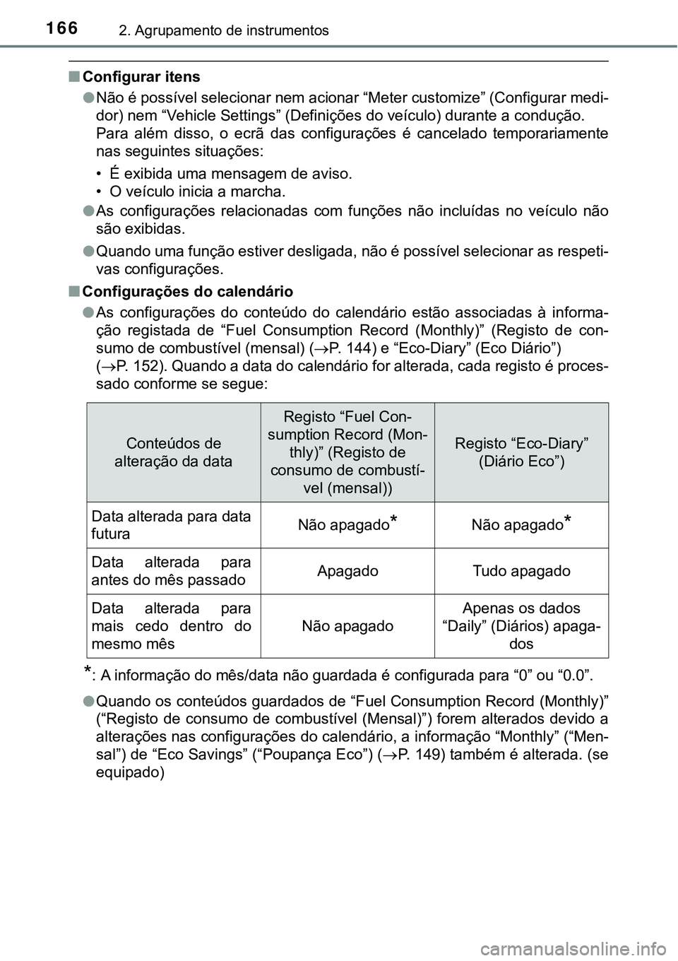 TOYOTA PRIUS 2021 Manual de utilização (in Portuguese) 1662. Agrupamento de instrumentos
■Configurar itens
●Não é possível selecionar nem acionar “Meter customize” (Configurar medi-
dor) nem “Vehicle Settings” (Definições do veículo) dur TOYOTA PRIUS 2021 Manual de utilização (in Portuguese) 1662. Agrupamento de instrumentos
■Configurar itens
●Não é possível selecionar nem acionar “Meter customize” (Configurar medi-
dor) nem “Vehicle Settings” (Definições do veículo) dur
