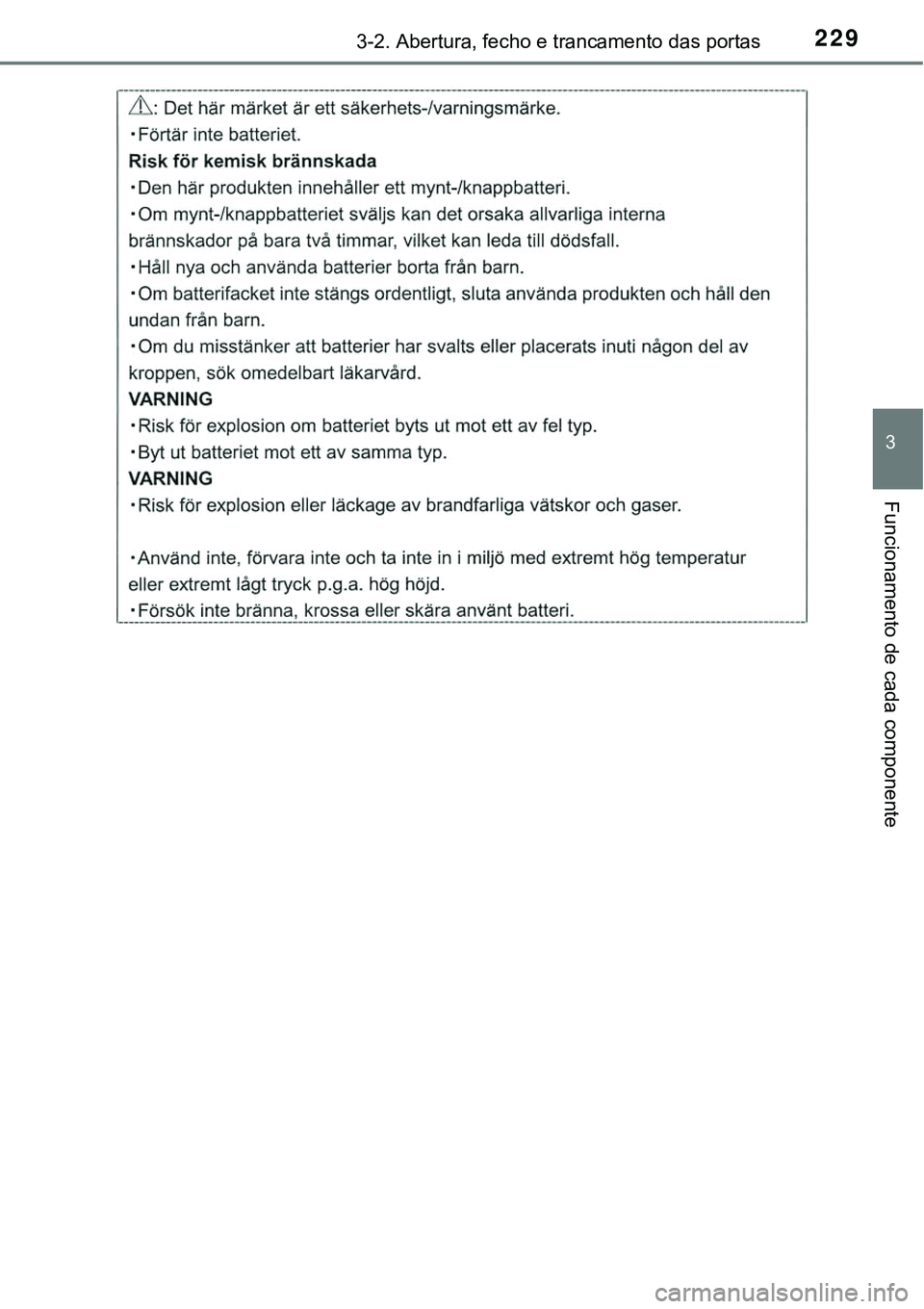 TOYOTA PRIUS 2021  Manual de utilização (in Portuguese) 2293-2. Abertura, fecho e trancamento das portas
3
Funcionamento de cada componente 