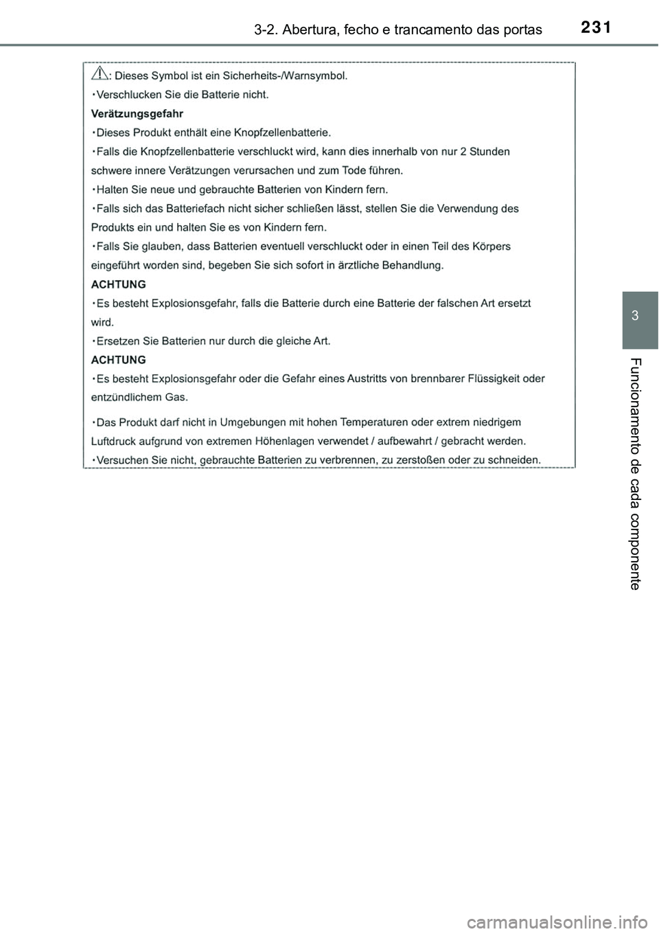 TOYOTA PRIUS 2021  Manual de utilização (in Portuguese) 2313-2. Abertura, fecho e trancamento das portas
3
Funcionamento de cada componente 