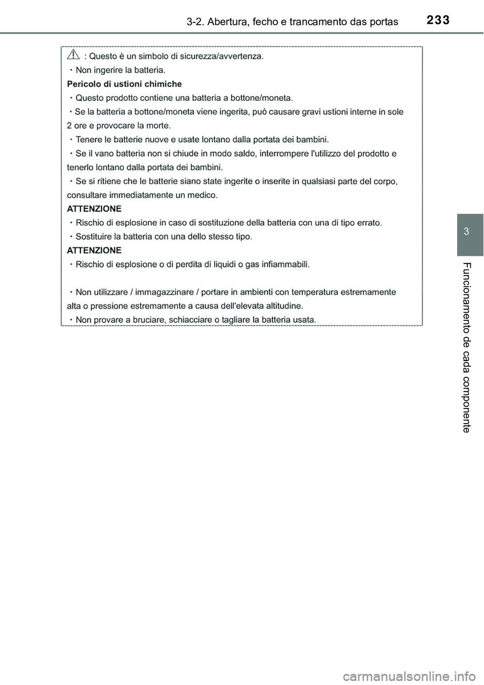 TOYOTA PRIUS 2021  Manual de utilização (in Portuguese) 2333-2. Abertura, fecho e trancamento das portas
3
Funcionamento de cada componente 