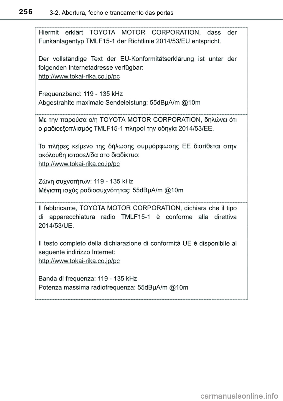 TOYOTA PRIUS 2021 Manual de utilização (in Portuguese) 2563-2. Abertura, fecho e trancamento das portas TOYOTA PRIUS 2021 Manual de utilização (in Portuguese) 2563-2. Abertura, fecho e trancamento das portas