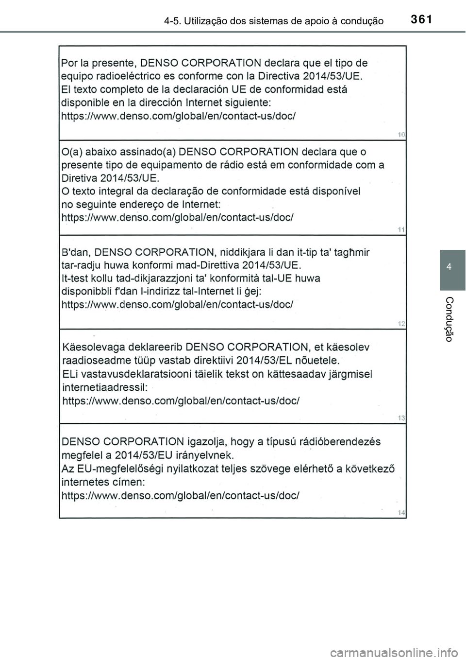 TOYOTA PRIUS 2021  Manual de utilização (in Portuguese) 3614-5. Utilização dos sistemas de apoio à condução
4
Condução 
