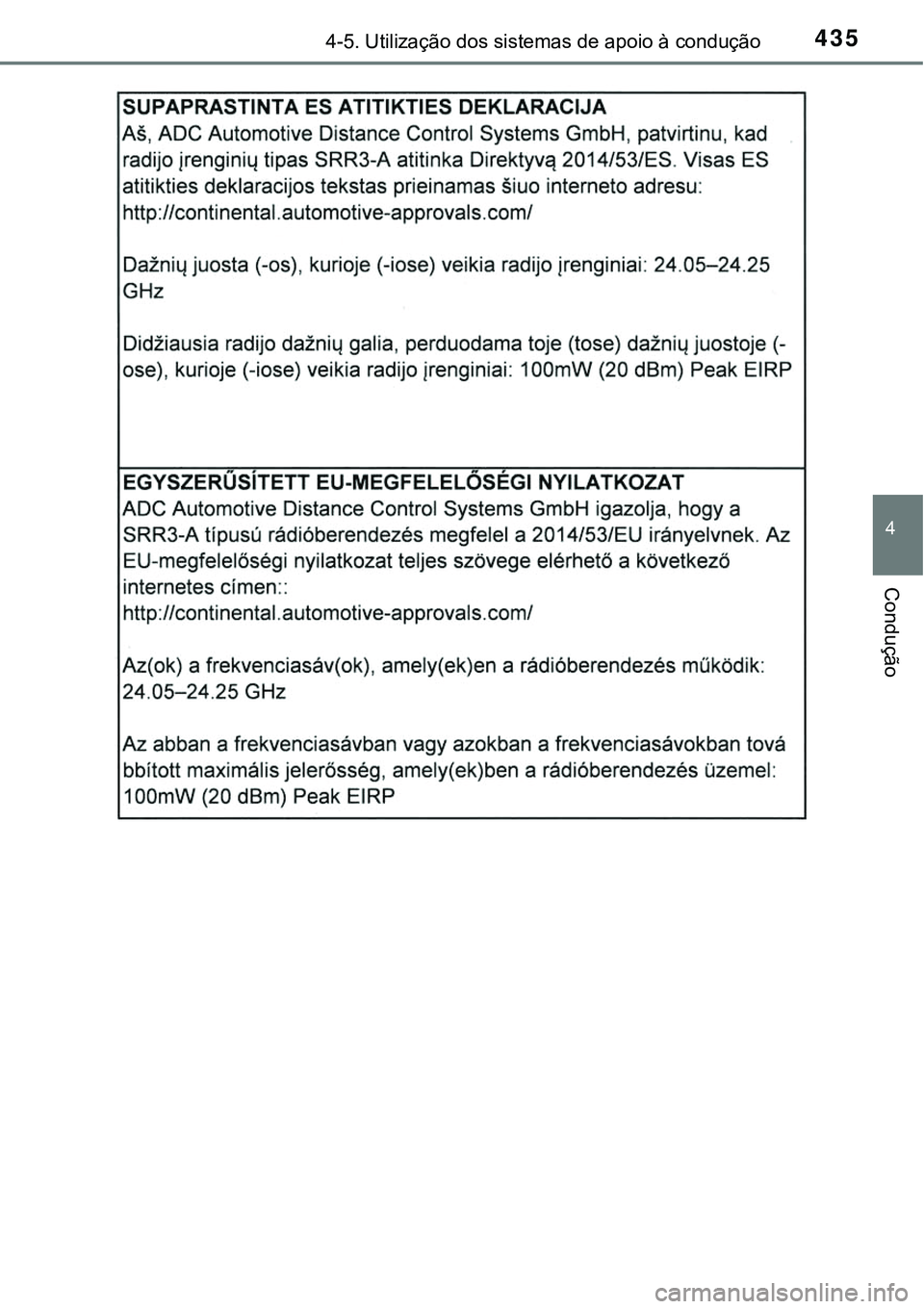 TOYOTA PRIUS 2021  Manual de utilização (in Portuguese) 4354-5. Utilização dos sistemas de apoio à condução
4
Condução 