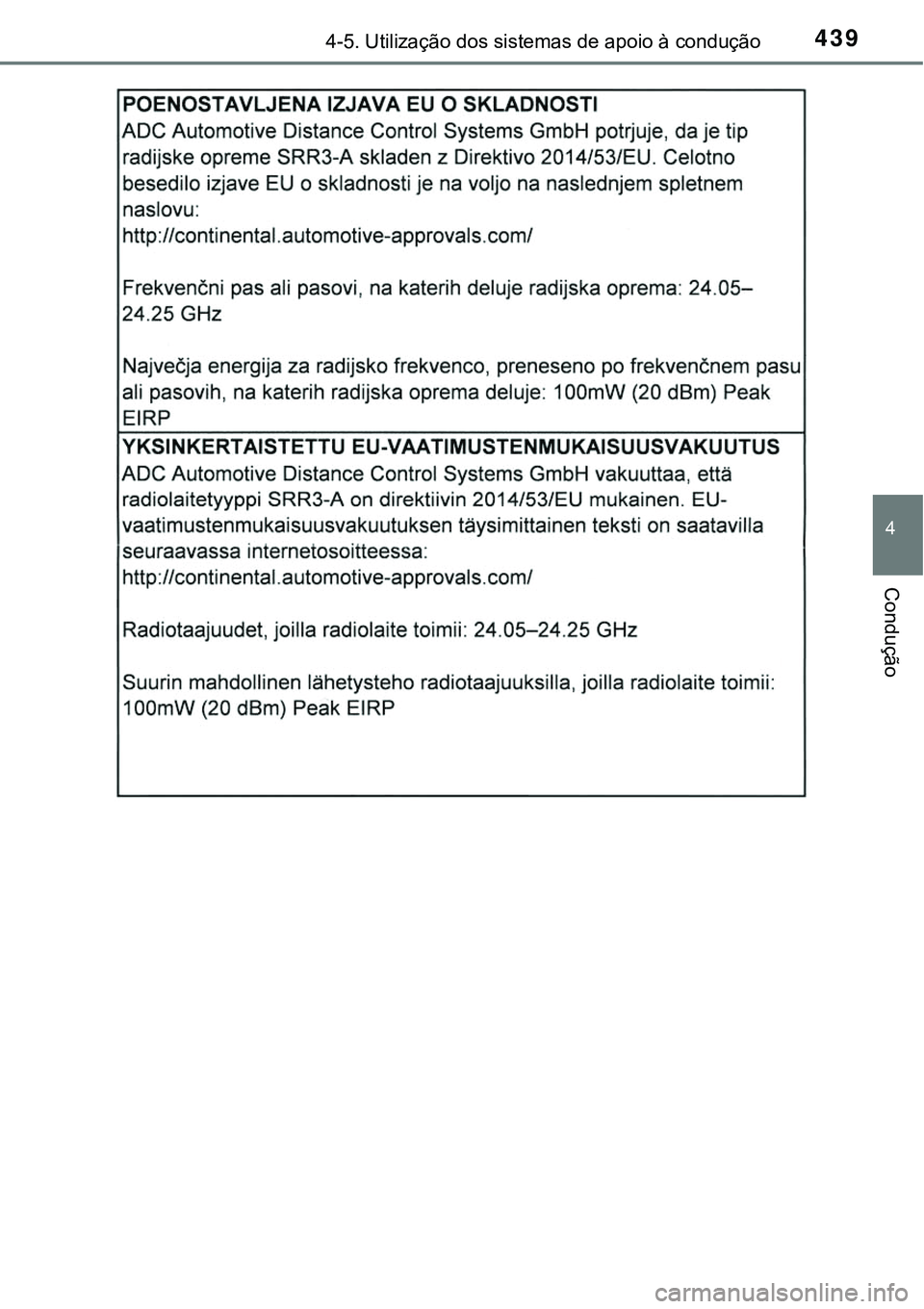 TOYOTA PRIUS 2021  Manual de utilização (in Portuguese) 4394-5. Utilização dos sistemas de apoio à condução
4
Condução 