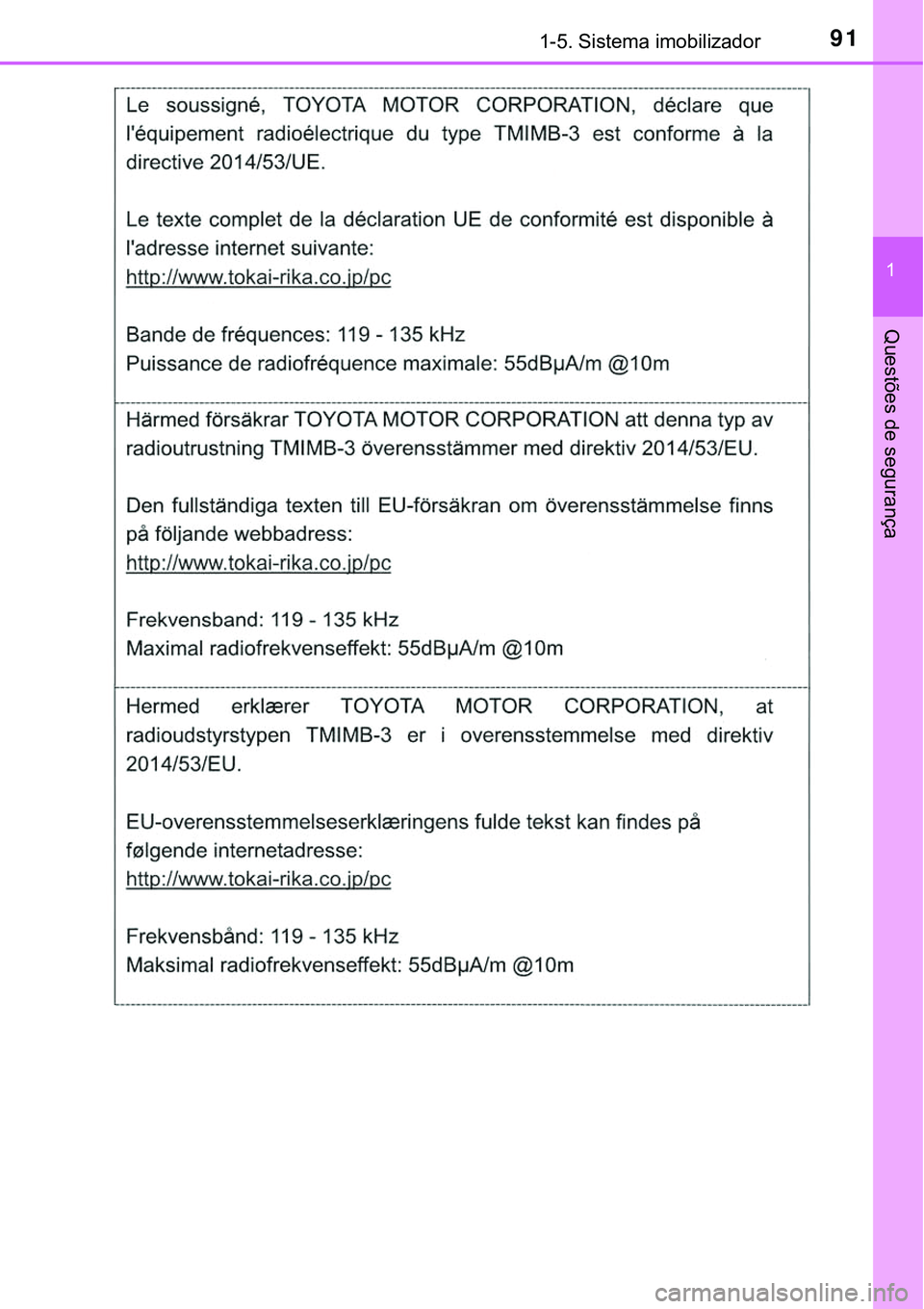 TOYOTA PRIUS 2021  Manual de utilização (in Portuguese) 911-5. Sistema imobilizador
1
Questões de segurança 