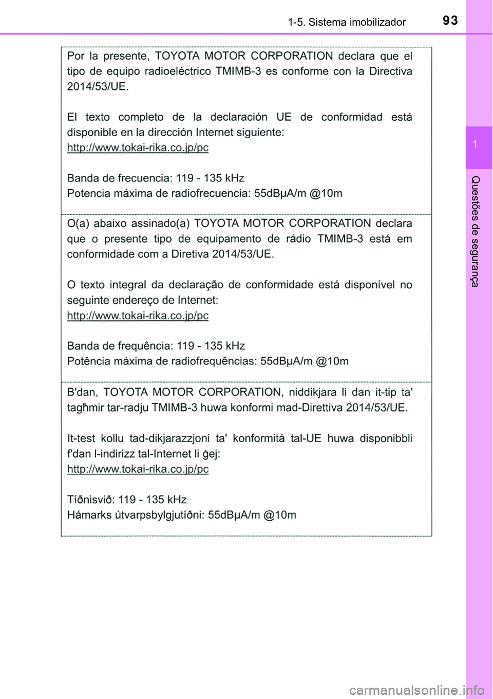 TOYOTA PRIUS 2021  Manual de utilização (in Portuguese) 931-5. Sistema imobilizador
1
Questões de segurança 