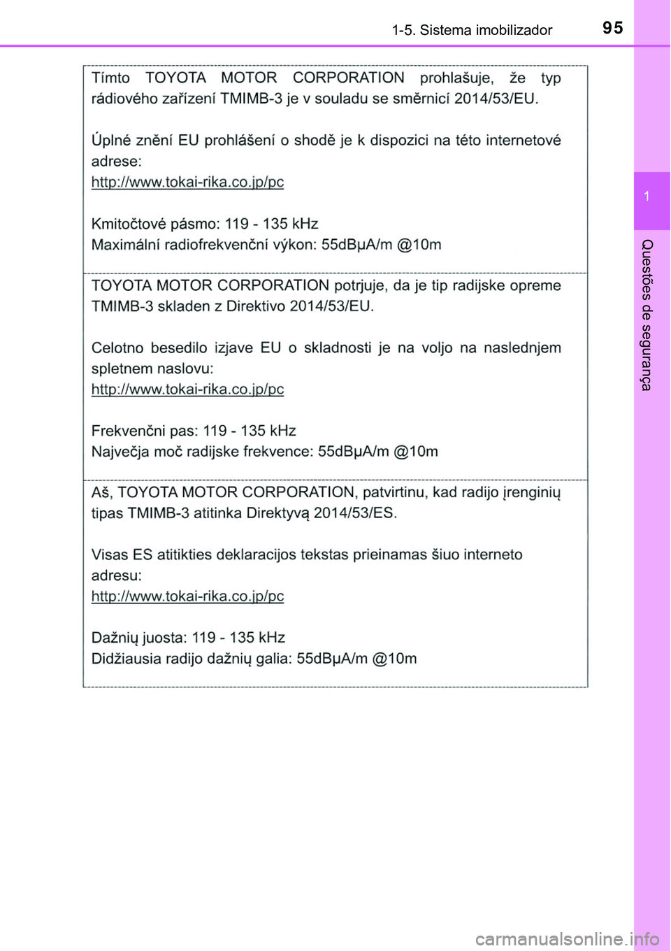 TOYOTA PRIUS 2021  Manual de utilização (in Portuguese) 951-5. Sistema imobilizador
1
Questões de segurança 
