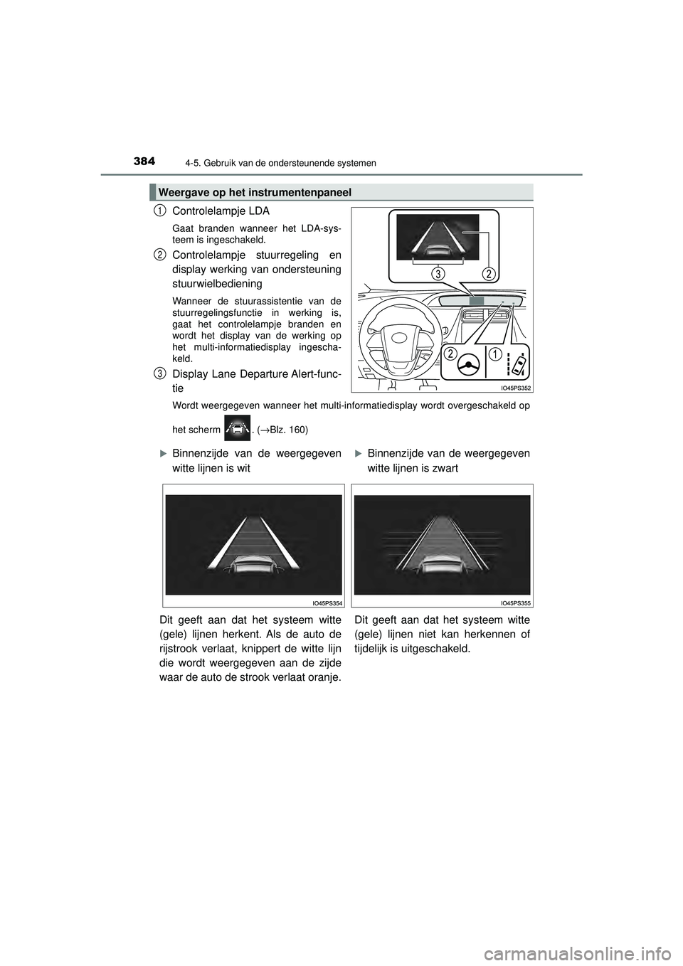 TOYOTA PRIUS 2020 Instructieboekje (in Dutch) 3844-5. Gebruik van de ondersteunende systemen
PRIUS_OM_OM47D94E_(EE)
Controlelampje LDA
Gaat branden wanneer het LDA-sys-
teem is ingeschakeld.
Controlelampje stuurregeling en
display werking van ond TOYOTA PRIUS 2020 Instructieboekje (in Dutch) 3844-5. Gebruik van de ondersteunende systemen
PRIUS_OM_OM47D94E_(EE)
Controlelampje LDA
Gaat branden wanneer het LDA-sys-
teem is ingeschakeld.
Controlelampje stuurregeling en
display werking van ond