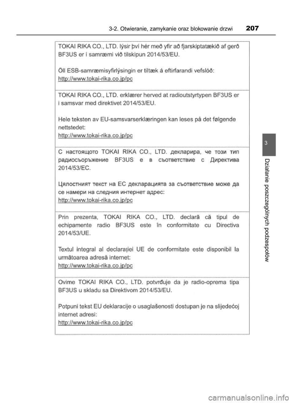 TOYOTA PRIUS 2020  Instrukcja obsługi (in Polish) 3-2. Otwieranie, zamykanie oraz blokowanie drzwi207
3
Dzia∏anie poszczególnych podzespo∏ów
30 PRIUS OM47D46E  7/8/19  10:34  Page 207    (Black plate) 