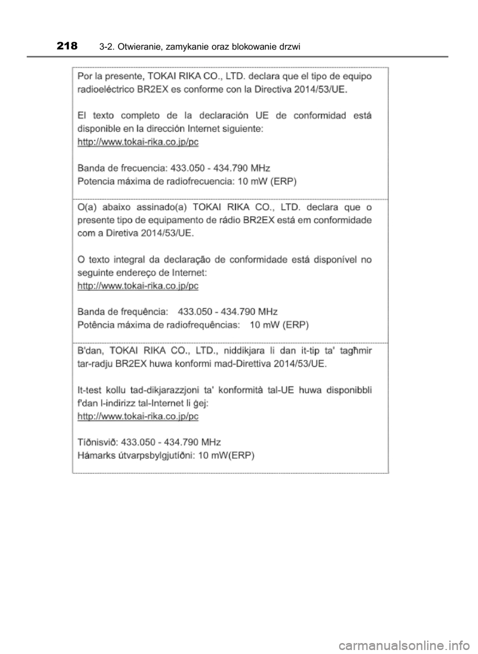 TOYOTA PRIUS 2020  Instrukcja obsługi (in Polish) 2183-2. Otwieranie, zamykanie oraz blokowanie drzwi
30 PRIUS OM47D46E  7/8/19  10:34  Page 218    (Black plate) 