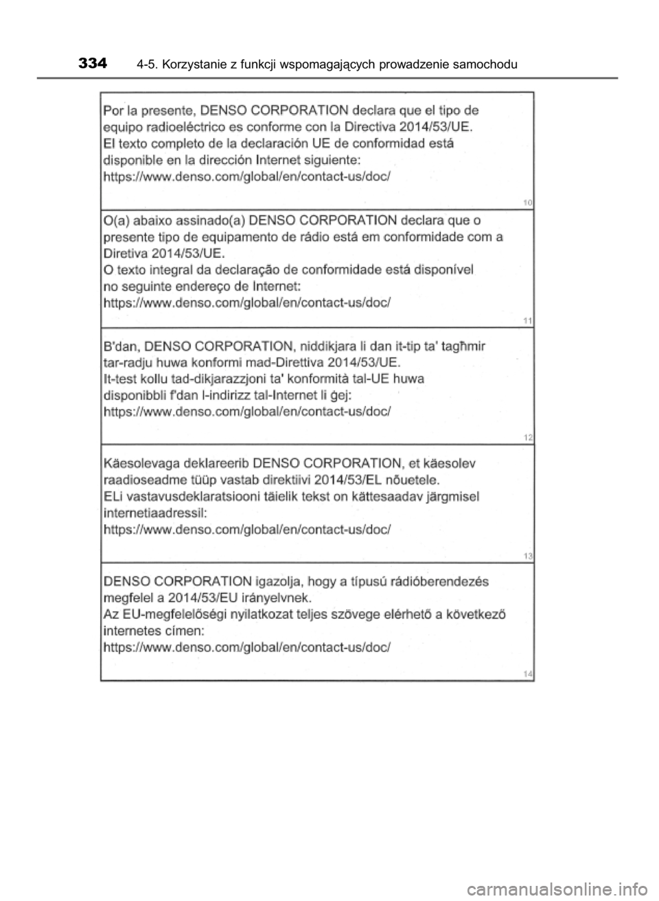 TOYOTA PRIUS 2020  Instrukcja obsługi (in Polish) 3344-5. Korzystanie z funkcji wspomagajàcych prowadzenie samochodu
30 PRIUS OM47D46E  7/8/19  10:34  Page 334    (Black plate) 