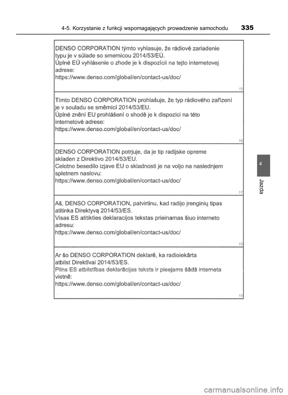 TOYOTA PRIUS 2020  Instrukcja obsługi (in Polish) 4-5. Korzystanie z funkcji wspomagajàcych prowadzenie samochodu335
4
Jazda
30 PRIUS OM47D46E  7/8/19  10:34  Page 335    (Black plate) 