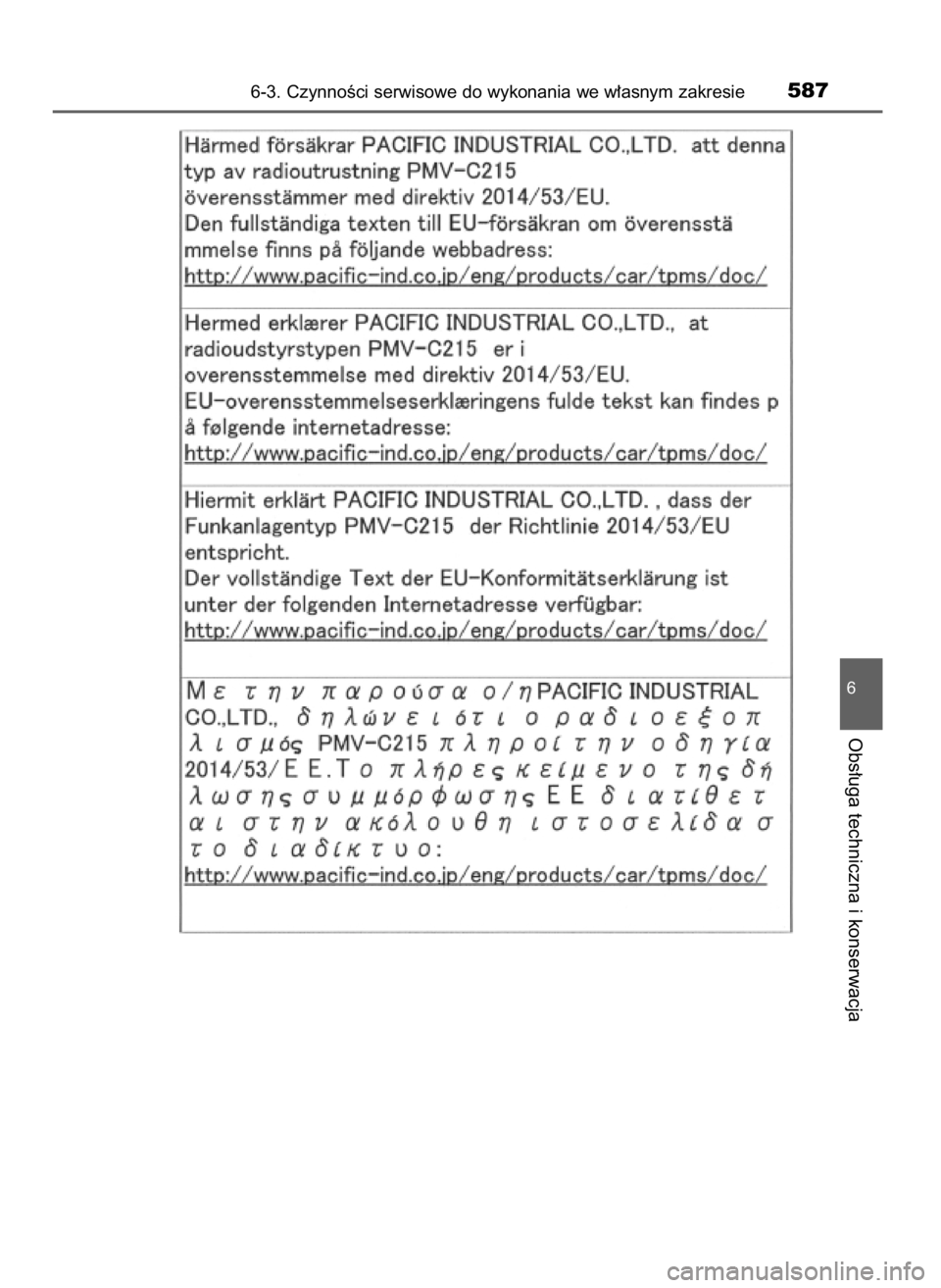 TOYOTA PRIUS 2020 Instrukcja obsługi (in Polish) 6-3. CzynnoÊci serwisowe do wykonania we w∏asnym zakresie587
6
Obs∏uga techniczna i konserwacja
30 PRIUS OM47D46E 7/8/19 10:35 Page 587 (Black plate) TOYOTA PRIUS 2020 Instrukcja obsługi (in Polish) 6-3. CzynnoÊci serwisowe do wykonania we w∏asnym zakresie587
6
Obs∏uga techniczna i konserwacja
30 PRIUS OM47D46E 7/8/19 10:35 Page 587 (Black plate)