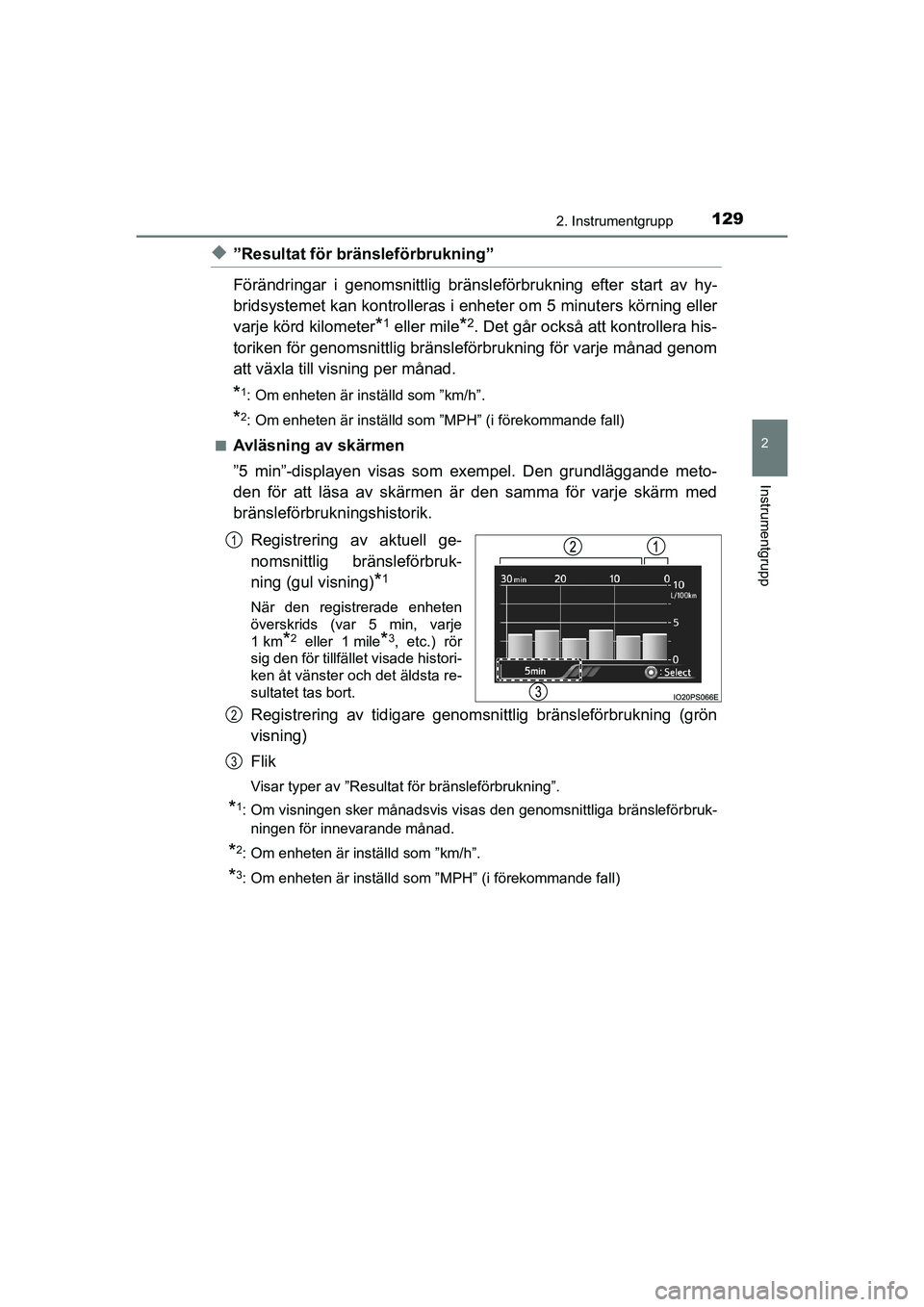 TOYOTA PRIUS 2020 Bruksanvisningar (in Swedish) 1292. Instrumentgrupp
2
Instrumentgrupp
PRIUS_OM_OM47B91E_(EE)
u”Resultat för bränsleförbrukning”
Förändringar i genomsnittlig bränsleförbrukning efter start av hy-
bridsystemet kan kontrol TOYOTA PRIUS 2020 Bruksanvisningar (in Swedish) 1292. Instrumentgrupp
2
Instrumentgrupp
PRIUS_OM_OM47B91E_(EE)
u”Resultat för bränsleförbrukning”
Förändringar i genomsnittlig bränsleförbrukning efter start av hy-
bridsystemet kan kontrol