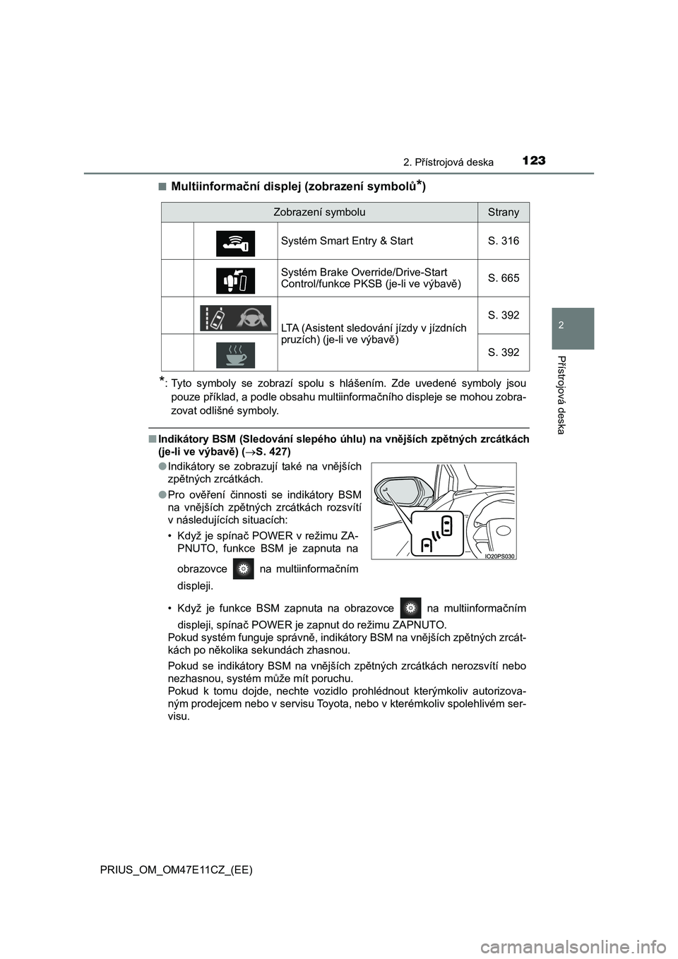 TOYOTA PRIUS 2020  Návod na použití (in Czech) 1232. Přístrojová deska
2
Přístrojová deska
PRIUS_OM_OM47E11CZ_(EE) 
■Multiinformační disple j (zobrazení symbolů*)
*: Tyto  symboly  se  zobrazí  spolu  s  hlášením.  Zde  uvedené  s