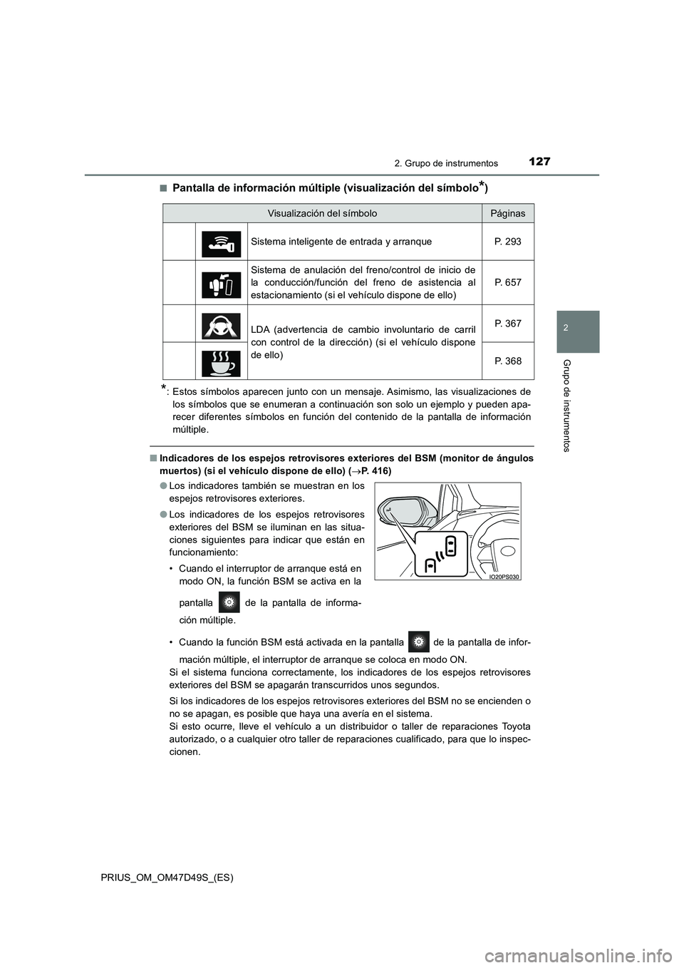 TOYOTA PRIUS 2019 Manual del propietario (in Spanish) 1272. Grupo de instrumentos
2
Grupo de instrumentos
PRIUS_OM_OM47D49S_(ES)■
Pantalla de información múltiple (visualización del símbolo*)
*: Estos símbolos aparecen junto con un mensaje. Asimis TOYOTA PRIUS 2019 Manual del propietario (in Spanish) 1272. Grupo de instrumentos
2
Grupo de instrumentos
PRIUS_OM_OM47D49S_(ES)■
Pantalla de información múltiple (visualización del símbolo*)
*: Estos símbolos aparecen junto con un mensaje. Asimis