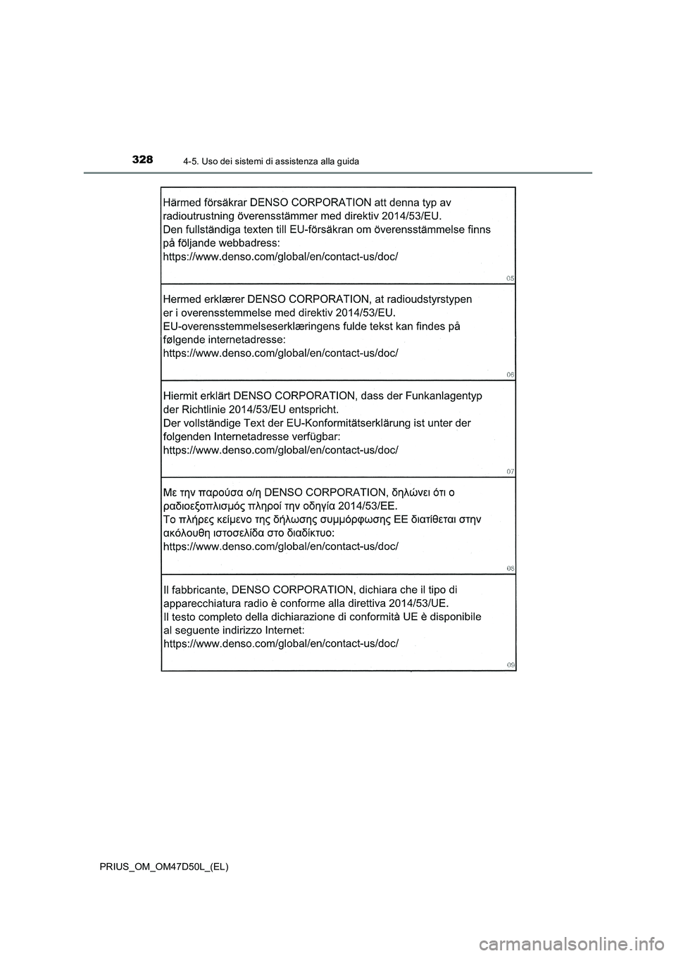 TOYOTA PRIUS 2019 Manuale duso (in Italian) 3284-5. Uso dei sistemi di assistenza alla guida
PRIUS_OM_OM47D50L_(EL) TOYOTA PRIUS 2019 Manuale duso (in Italian) 3284-5. Uso dei sistemi di assistenza alla guida
PRIUS_OM_OM47D50L_(EL)