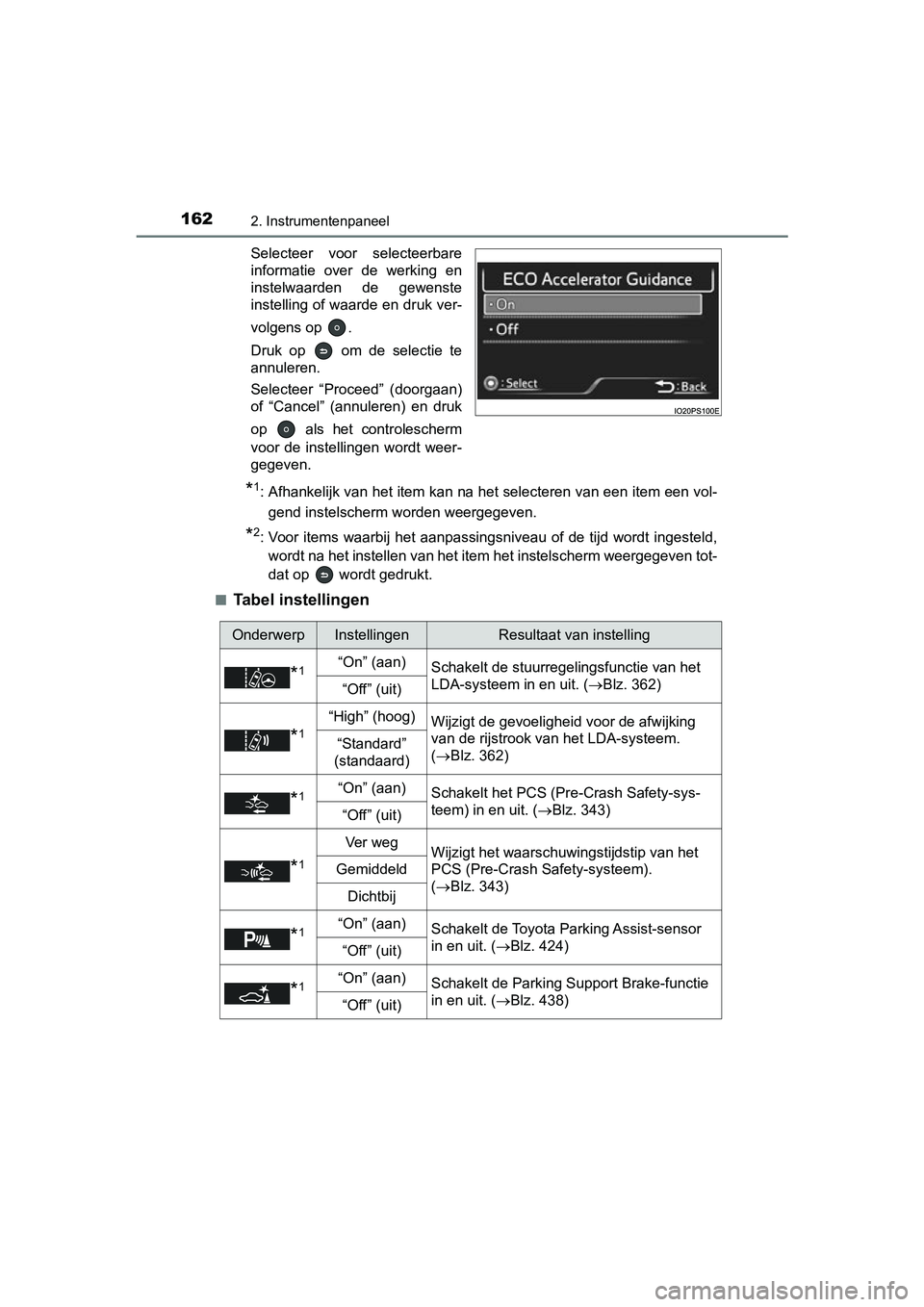 TOYOTA PRIUS 2019  Instructieboekje (in Dutch) 1622. Instrumentenpaneel
PRIUS_OM_OM47C37E_(EE)Selecteer  voor  selecteerbare
informatie  over  de  werking  en
instelwaarden  de  gewenste
instelling of waarde en druk ver-
volgens op  .
Druk  op    