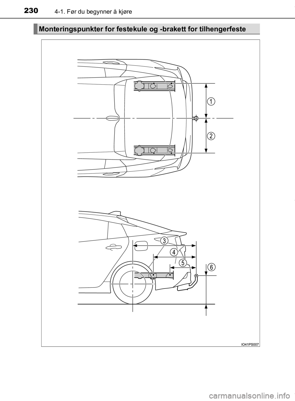 TOYOTA PRIUS 2019 Instruksjoner for bruk (in Norwegian) 2304-1. Før du begynner å kjøre
OM47D46NO
Monteringspunkter for festekule og -brakett for tilhengerfeste
OM47D46NO.book Page 230 Tuesday, August 27, 2019 12:55 PM TOYOTA PRIUS 2019 Instruksjoner for bruk (in Norwegian) 2304-1. Før du begynner å kjøre
OM47D46NO
Monteringspunkter for festekule og -brakett for tilhengerfeste
OM47D46NO.book Page 230 Tuesday, August 27, 2019 12:55 PM