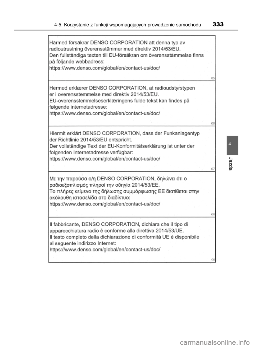 TOYOTA PRIUS 2019  Instrukcja obsługi (in Polish) 4-5. Korzystanie z funkcji wspomagajàcych prowadzenie samochodu333
4
Jazda
30 PRIUS OM47D46E  7/8/19  10:34  Page 333    (Black plate) 