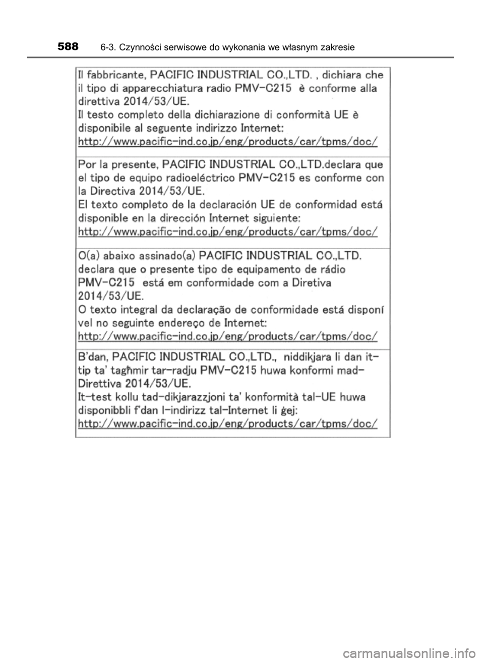 TOYOTA PRIUS 2019  Instrukcja obsługi (in Polish) 5886-3. CzynnoÊci serwisowe do wykonania we w∏asnym zakresie
30 PRIUS OM47D46E  7/8/19  10:35  Page 588    (Black plate) 