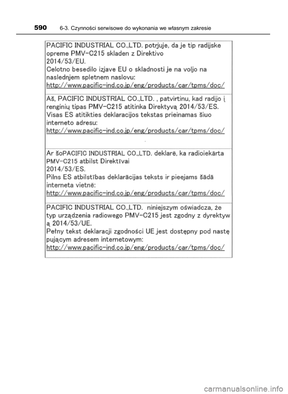 TOYOTA PRIUS 2019  Instrukcja obsługi (in Polish) 5906-3. CzynnoÊci serwisowe do wykonania we w∏asnym zakresie
30 PRIUS OM47D46E  7/8/19  10:35  Page 590    (Black plate) 