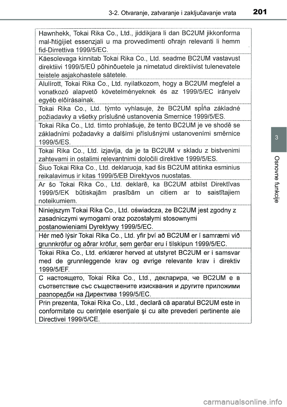 TOYOTA PRIUS 2017  Upute Za Rukovanje (in Croatian) 2013-2. Otvaranje, zatvaranje i zaključavanje vrata
3
Osnovne funkcije 