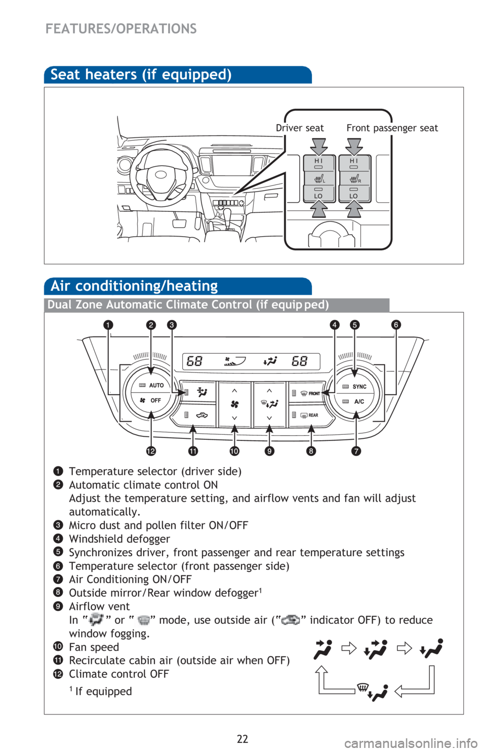 TOYOTA RAV4 2016 XA40 / 4.G Quick Reference Guide ��
�)�(�$�7�8�5�(�6��2�3�(�5�$�7�,�2�1�6
�6�H�D�W��K�H�D�W�H�U�V���L�I� �H�T�X�L�S�S�H�G�
��U�L�Y�H�U��V�H�D�W
�$�L�U��F�R�Q�G�L�W�L�R�Q�L�Q�J��K�H�D�W�L�Q�J�
�7�H�P�S�H�U�D�W�X�U�H��V�H