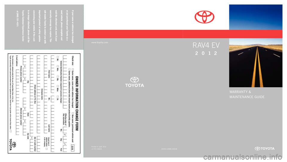 TOYOTA RAV4 EV 2012 1.G Warranty And Maintenance Guide 