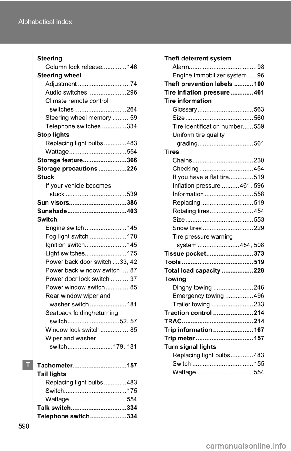 TOYOTA SEQUOIA 2008 2.G Owners Manual 590 Alphabetical index
SteeringColumn lock release.............. 146
Steering wheel Adjustment ..............................74
Audio switches ...................... 296
Climate remote control switche TOYOTA SEQUOIA 2008 2.G Owners Manual 590 Alphabetical index
SteeringColumn lock release.............. 146
Steering wheel Adjustment ..............................74
Audio switches ...................... 296
Climate remote control switche