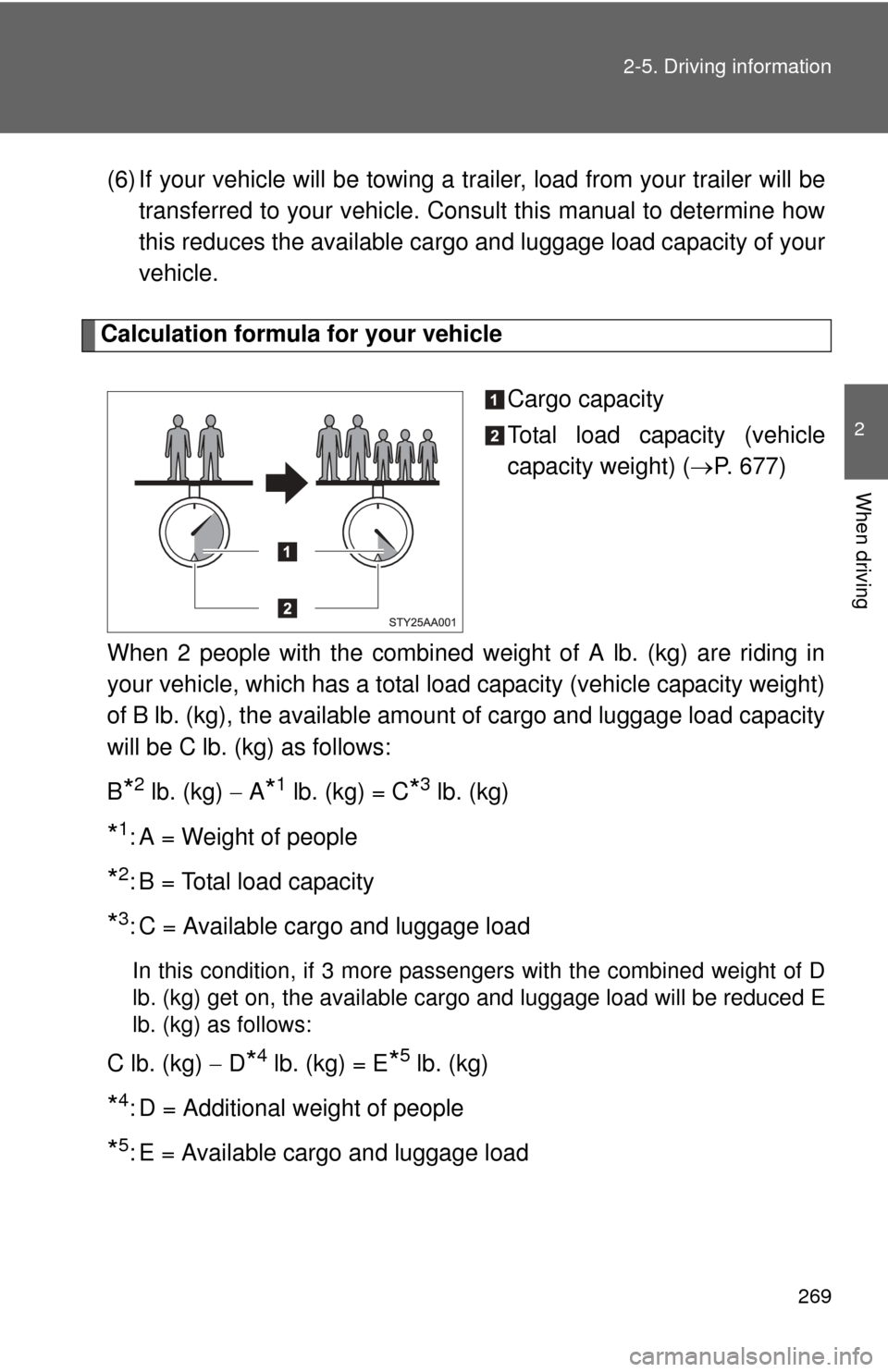 TOYOTA SEQUOIA 2013 2.G Owners Manual 269
2-5. Driving information
2
When driving
(6) If your vehicle will be towing a tr
ailer, load from your trailer will be
transferred to your vehicle. Consult this manual to determine how
this reduces TOYOTA SEQUOIA 2013 2.G Owners Manual 269
2-5. Driving information
2
When driving
(6) If your vehicle will be towing a tr
ailer, load from your trailer will be
transferred to your vehicle. Consult this manual to determine how
this reduces