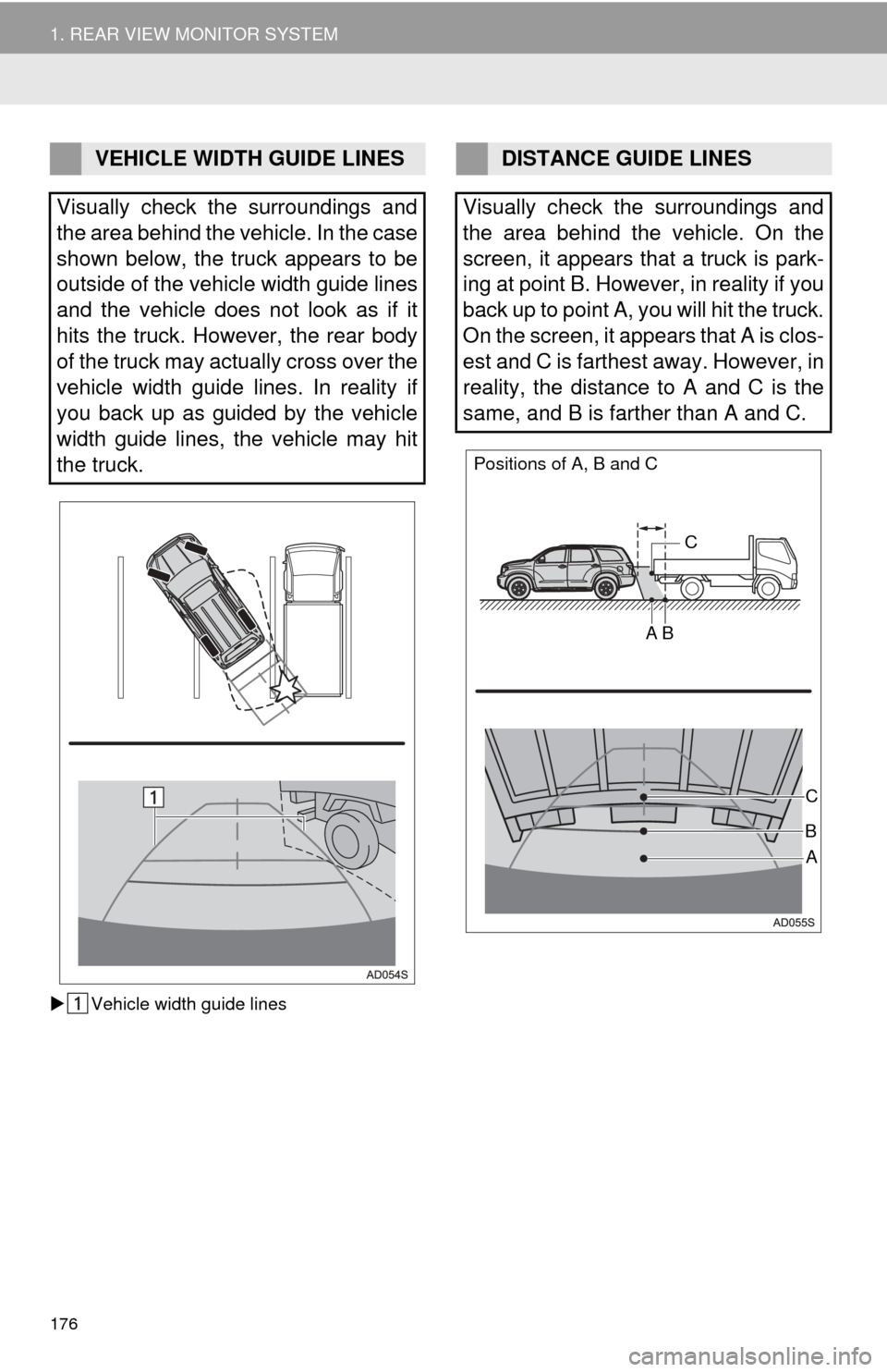 TOYOTA SEQUOIA 2015 2.G Navigation Manual 176
1. REAR VIEW MONITOR SYSTEM
Vehicle width guide lines
VEHICLE WIDTH GUIDE LINES
Visually check the surroundings and
the area behind the vehicle. In the case
shown below, the truck appears to be TOYOTA SEQUOIA 2015 2.G Navigation Manual 176
1. REAR VIEW MONITOR SYSTEM
Vehicle width guide lines
VEHICLE WIDTH GUIDE LINES
Visually check the surroundings and
the area behind the vehicle. In the case
shown below, the truck appears to be