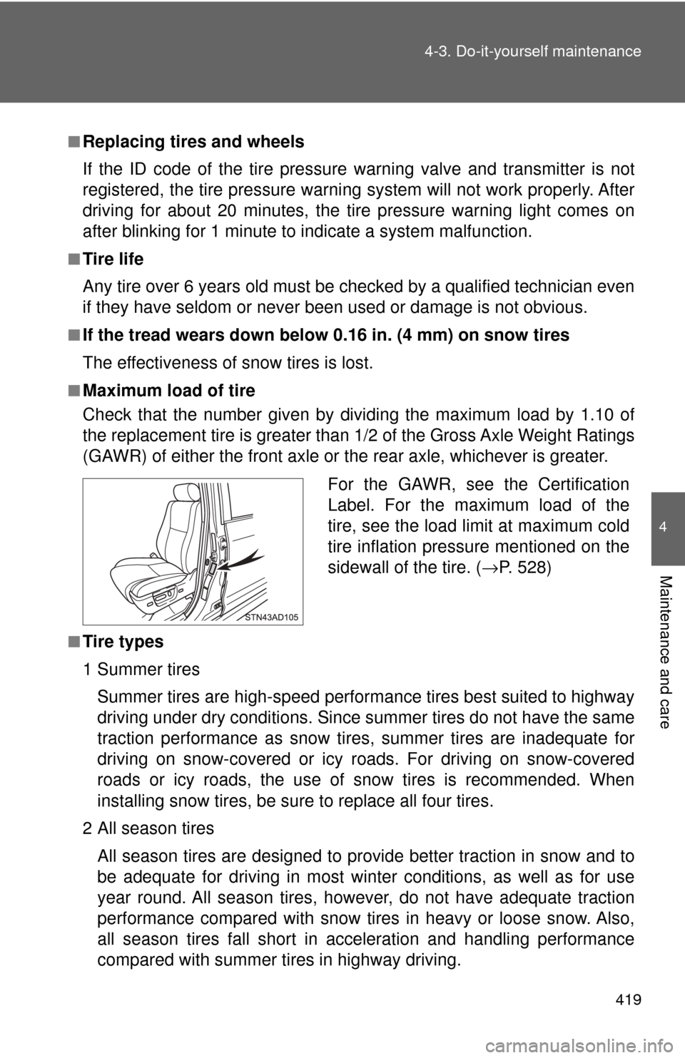 TOYOTA SEQUOIA 2017 2.G Owners Manual 419
4-3. Do-it-yourself maintenance
4
Maintenance and care
■Replacing tires and wheels
If the ID code of the tire pressure warning valve and transmitter is not
registered, the tire pressure warni
ng TOYOTA SEQUOIA 2017 2.G Owners Manual 419
4-3. Do-it-yourself maintenance
4
Maintenance and care
■Replacing tires and wheels
If the ID code of the tire pressure warning valve and transmitter is not
registered, the tire pressure warni
ng