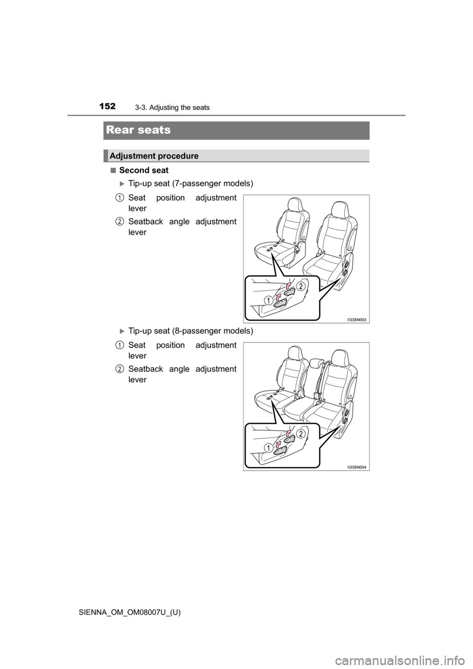 TOYOTA SIENNA 2017 XL30 / 3.G Owners Manual (672 Pages), Page 160