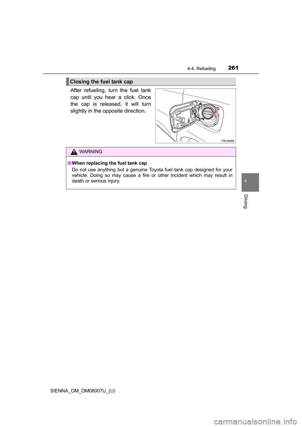 TOYOTA SIENNA 2017 XL30 / 3.G Owners Manual (672 Pages), Page 270