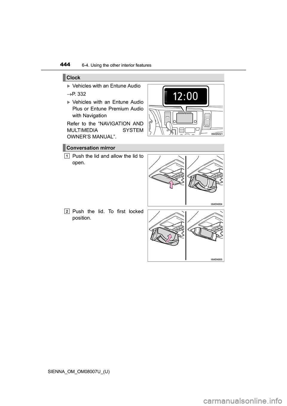 TOYOTA SIENNA 2017 XL30 / 3.G Owners Manual (672 Pages), Page 450 441