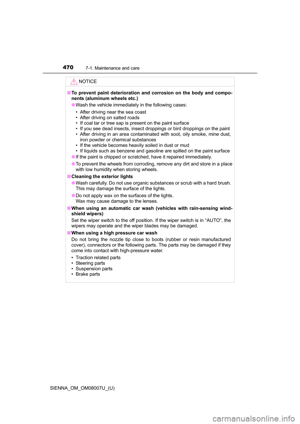 TOYOTA SIENNA 2017 XL30 / 3.G Owners Manual (672 Pages), Page 470 461