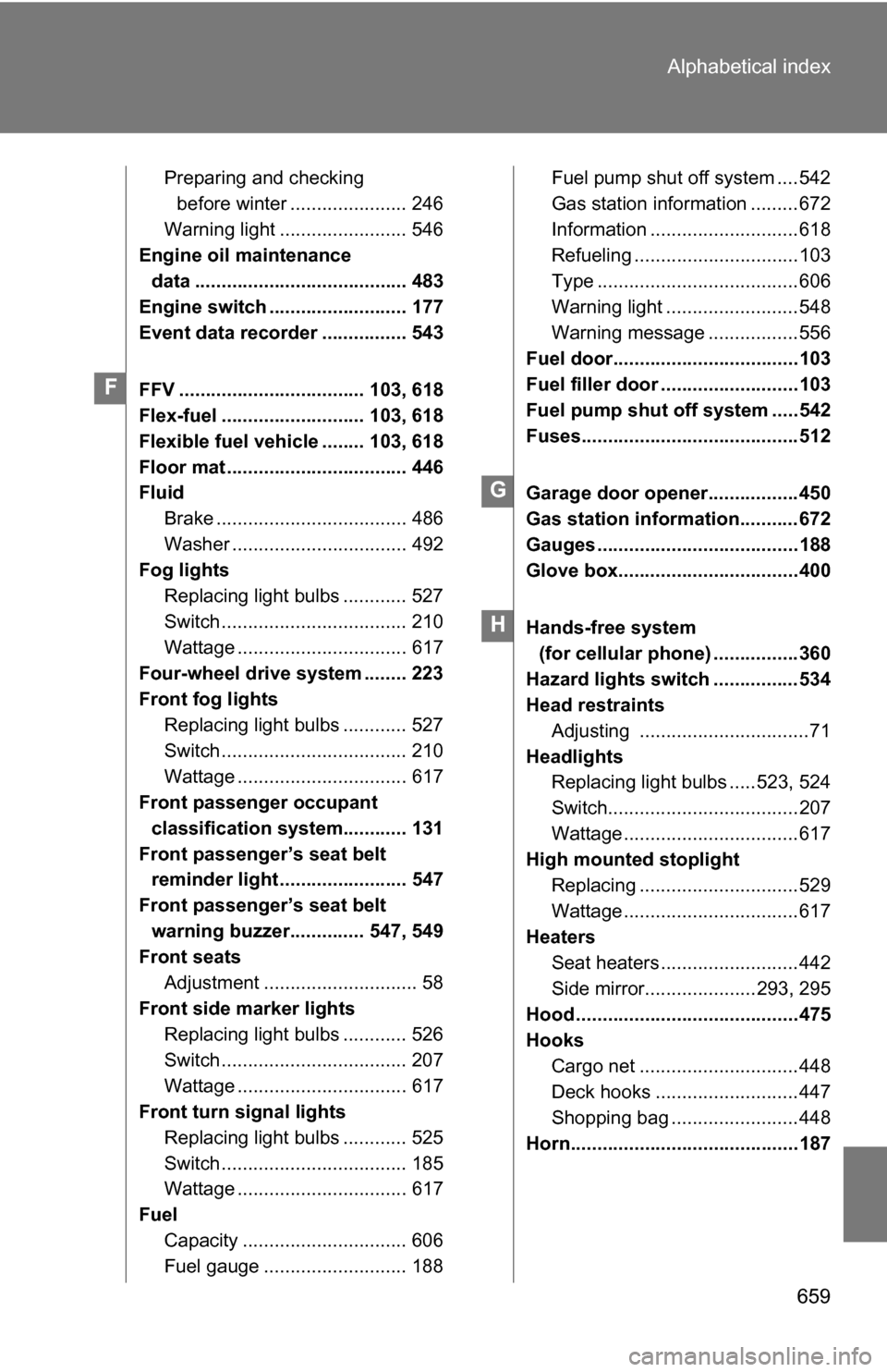 TOYOTA TUNDRA 2009 2.G Owners Manual 659
Alphabetical index
Preparing and checking
before winter ...................... 246
Warning light ........................ 546
Engine oil maintenance data ........................................ TOYOTA TUNDRA 2009 2.G Owners Manual 659
Alphabetical index
Preparing and checking
before winter ...................... 246
Warning light ........................ 546
Engine oil maintenance data ........................................