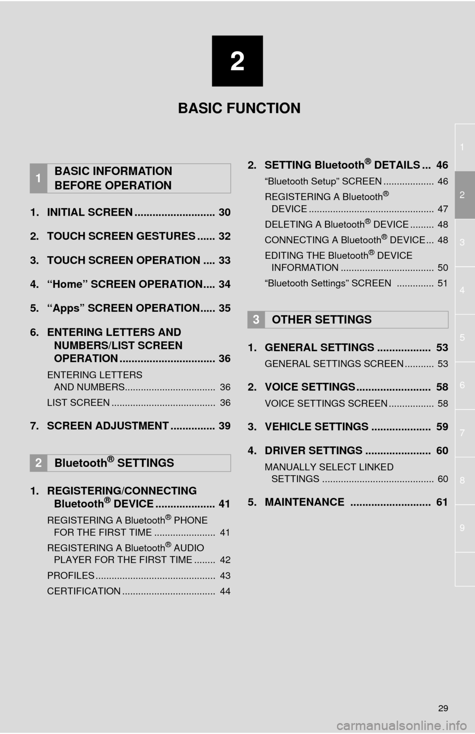 TOYOTA TUNDRA 2014 2.G Navigation Manual 1
2
3
4
5
6
7
8
9
2
29
1. INITIAL SCREEN ........................... 30
2. TOUCH SCREEN GESTURES ...... 32
3. TOUCH SCREEN OPERATION .... 33
4. “Home” SCREEN OPERATION.... 34
5. “Apps” SCREEN TOYOTA TUNDRA 2014 2.G Navigation Manual 1
2
3
4
5
6
7
8
9
2
29
1. INITIAL SCREEN ........................... 30
2. TOUCH SCREEN GESTURES ...... 32
3. TOUCH SCREEN OPERATION .... 33
4. “Home” SCREEN OPERATION.... 34
5. “Apps” SCREEN