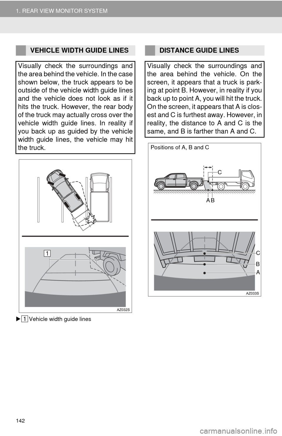 TOYOTA TUNDRA 2015 2.G Navigation Manual 142
1. REAR VIEW MONITOR SYSTEM
Vehicle width guide lines
VEHICLE WIDTH GUIDE LINES
Visually check the surroundings and
the area behind the vehicle. In the case
shown below, the truck appears to TOYOTA TUNDRA 2015 2.G Navigation Manual 142
1. REAR VIEW MONITOR SYSTEM
Vehicle width guide lines
VEHICLE WIDTH GUIDE LINES
Visually check the surroundings and
the area behind the vehicle. In the case
shown below, the truck appears to